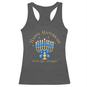 Happy Hanukkah Racerback Tank Top Jewish Menorah Coquette Bow TS10 Dark Heather Print Your Wear