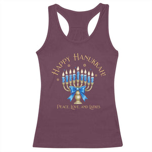 Happy Hanukkah Racerback Tank Top Jewish Menorah Coquette Bow TS10 Maroon Print Your Wear