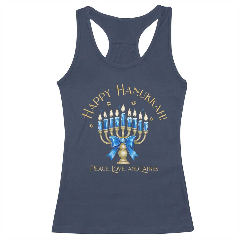 Happy Hanukkah Racerback Tank Top Jewish Menorah Coquette Bow TS10 Navy Print Your Wear