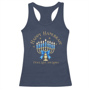 Happy Hanukkah Racerback Tank Top Jewish Menorah Coquette Bow TS10 Navy Print Your Wear