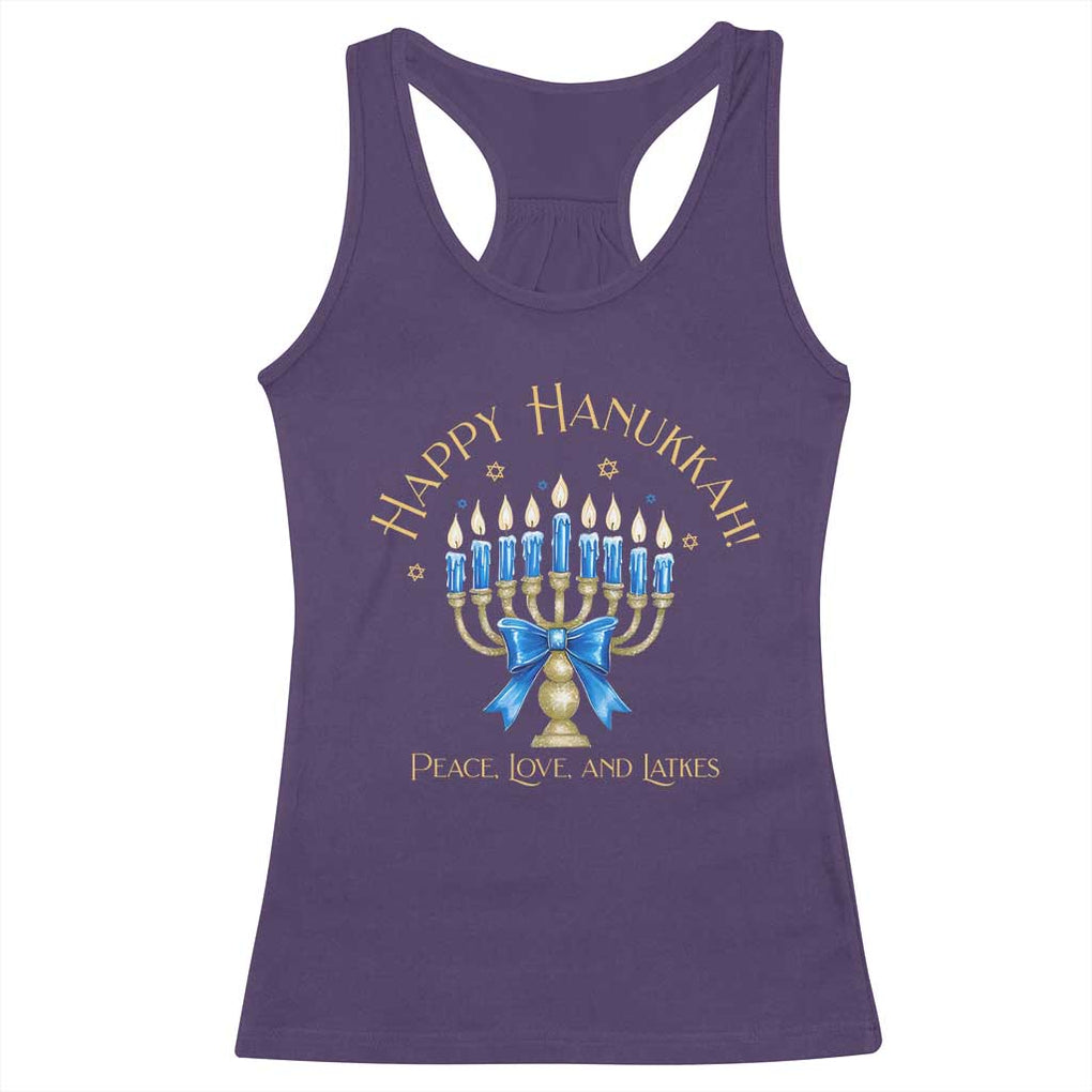 Happy Hanukkah Racerback Tank Top Jewish Menorah Coquette Bow TS10 Purple Print Your Wear