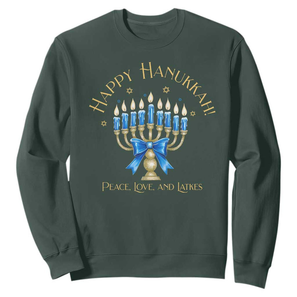 Happy Hanukkah Sweatshirt Jewish Menorah Coquette Bow TS10 Dark Forest Green Print Your Wear