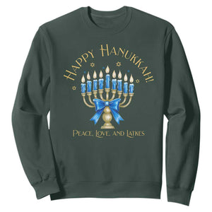 Happy Hanukkah Sweatshirt Jewish Menorah Coquette Bow TS10 Dark Forest Green Print Your Wear