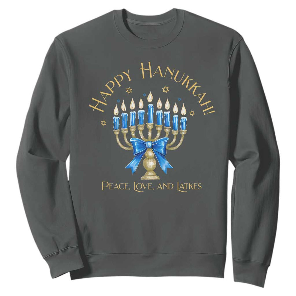 Happy Hanukkah Sweatshirt Jewish Menorah Coquette Bow TS10 Dark Heather Print Your Wear
