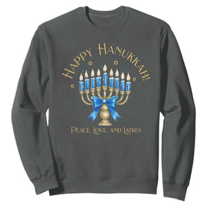 Happy Hanukkah Sweatshirt Jewish Menorah Coquette Bow TS10 Dark Heather Print Your Wear