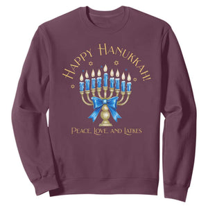 Happy Hanukkah Sweatshirt Jewish Menorah Coquette Bow TS10 Maroon Print Your Wear