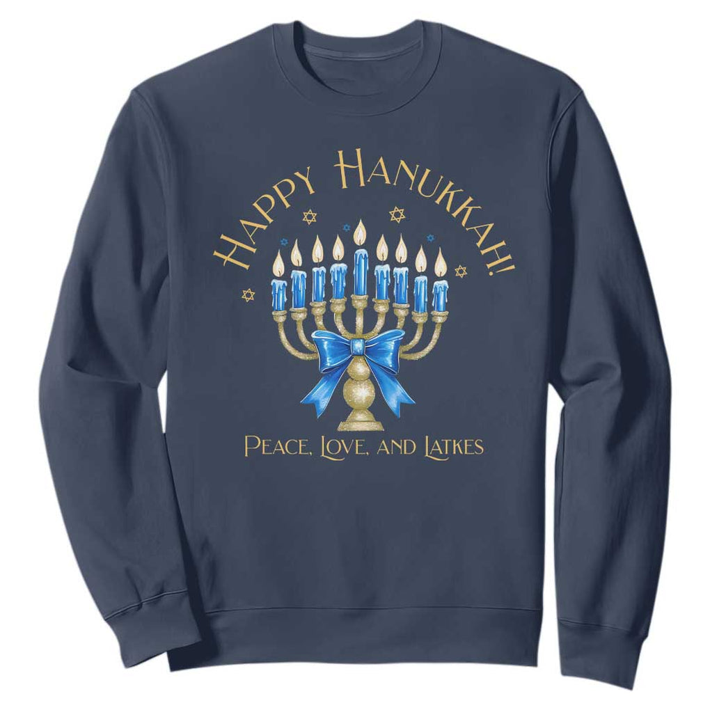 Happy Hanukkah Sweatshirt Jewish Menorah Coquette Bow TS10 Navy Print Your Wear