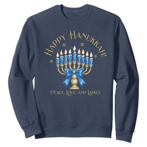 Happy Hanukkah Sweatshirt Jewish Menorah Coquette Bow TS10 Navy Print Your Wear