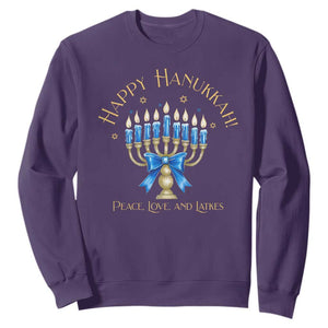 Happy Hanukkah Sweatshirt Jewish Menorah Coquette Bow TS10 Purple Print Your Wear