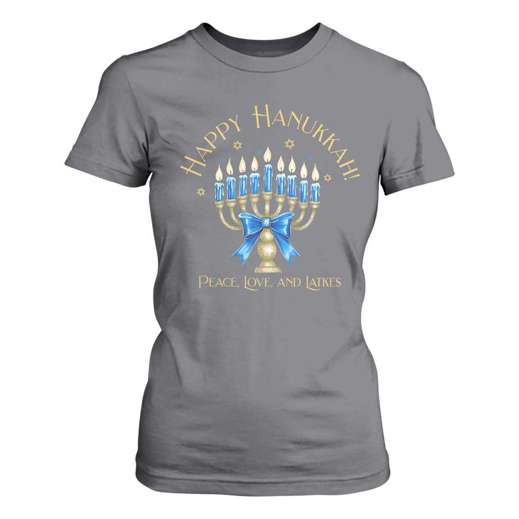 Happy Hanukkah T Shirt For Women Jewish Menorah Coquette Bow TS10 Charcoal Print Your Wear