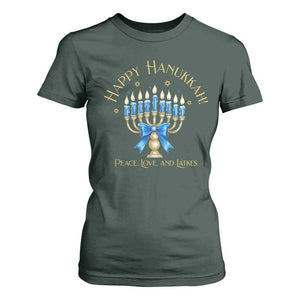Happy Hanukkah T Shirt For Women Jewish Menorah Coquette Bow TS10 Dark Forest Green Print Your Wear