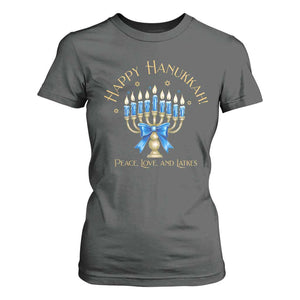 Happy Hanukkah T Shirt For Women Jewish Menorah Coquette Bow TS10 Dark Heather Print Your Wear