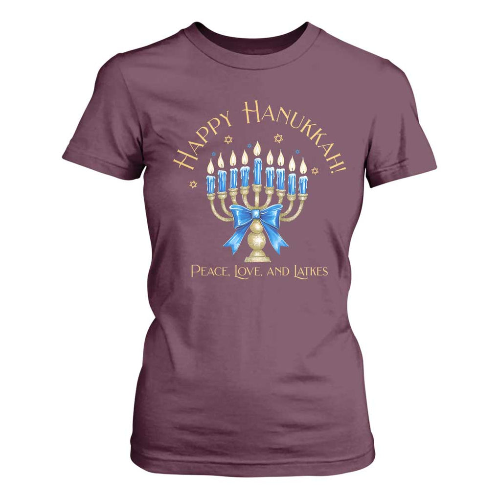 Happy Hanukkah T Shirt For Women Jewish Menorah Coquette Bow TS10 Maroon Print Your Wear