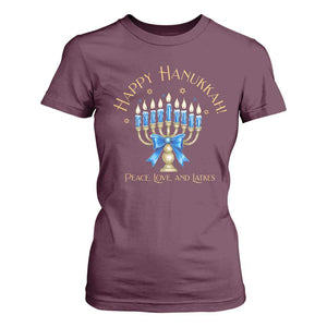 Happy Hanukkah T Shirt For Women Jewish Menorah Coquette Bow TS10 Maroon Print Your Wear