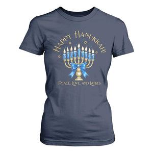 Happy Hanukkah T Shirt For Women Jewish Menorah Coquette Bow TS10 Navy Print Your Wear