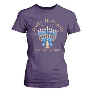 Happy Hanukkah T Shirt For Women Jewish Menorah Coquette Bow TS10 Purple Print Your Wear