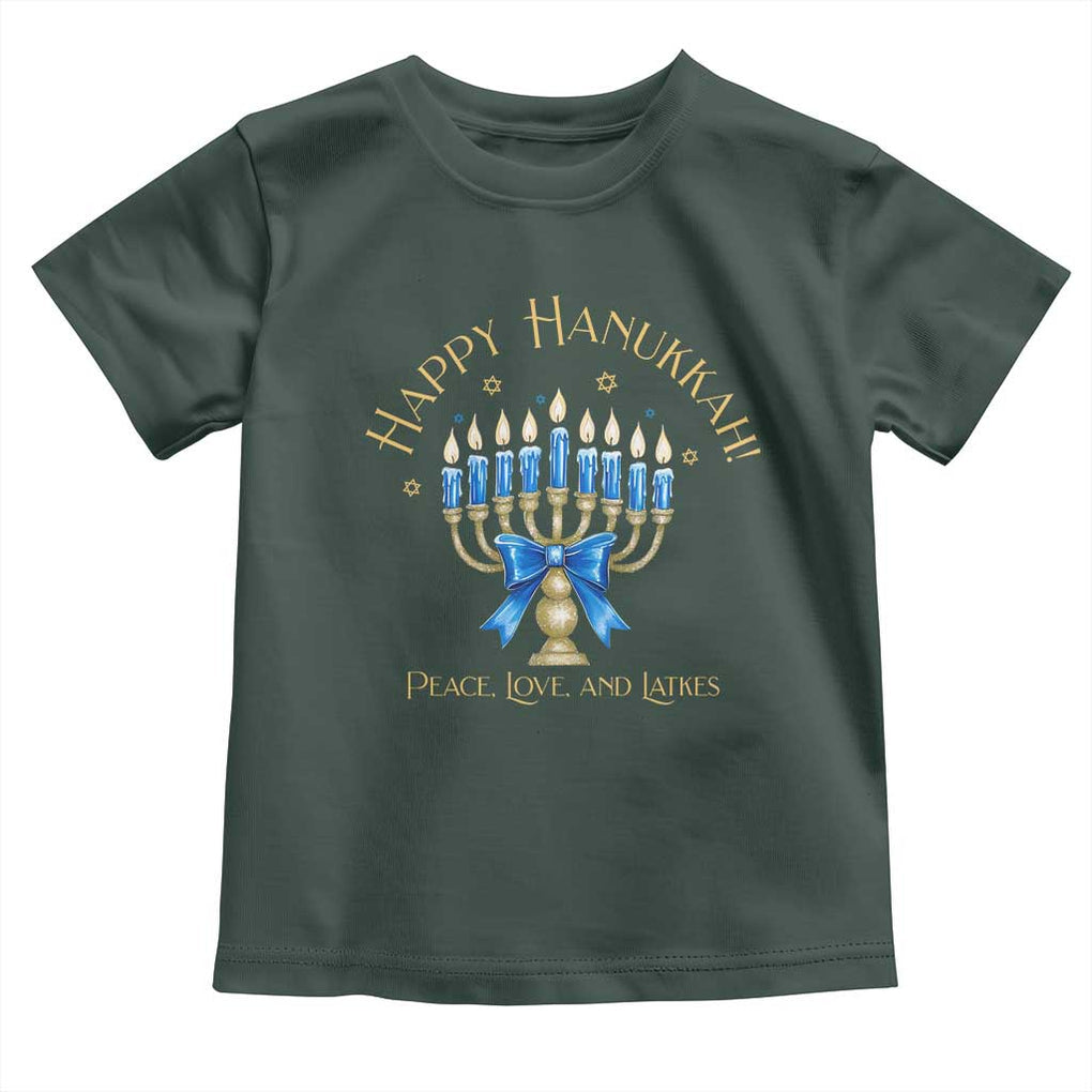 Happy Hanukkah Toddler T Shirt Jewish Menorah Coquette Bow TS10 Dark Forest Green Print Your Wear