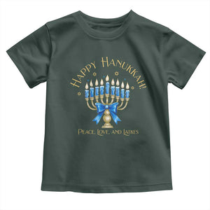 Happy Hanukkah Toddler T Shirt Jewish Menorah Coquette Bow TS10 Dark Forest Green Print Your Wear