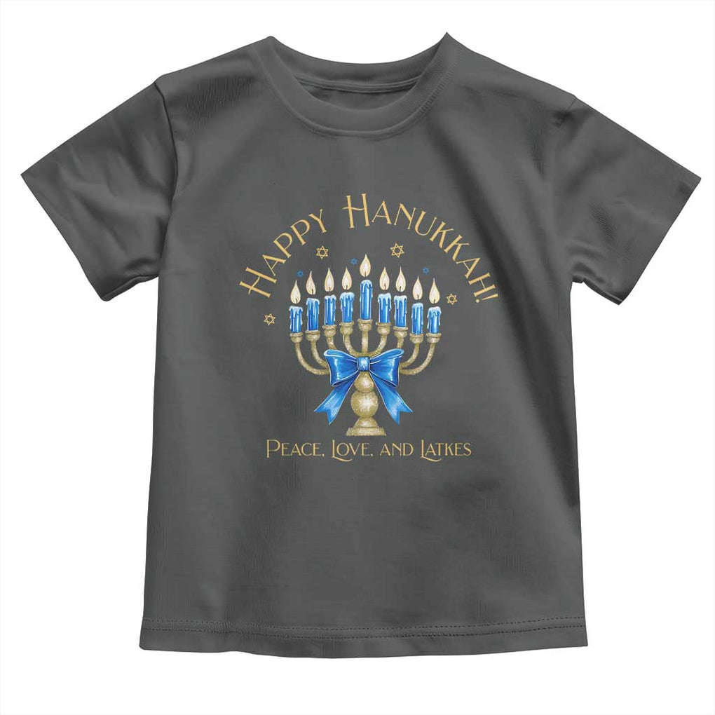 Happy Hanukkah Toddler T Shirt Jewish Menorah Coquette Bow TS10 Dark Heather Print Your Wear