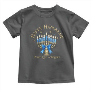 Happy Hanukkah Toddler T Shirt Jewish Menorah Coquette Bow TS10 Dark Heather Print Your Wear