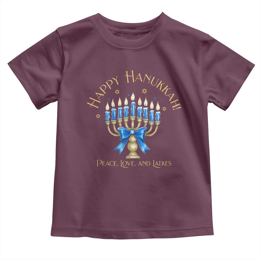 Happy Hanukkah Toddler T Shirt Jewish Menorah Coquette Bow TS10 Maroon Print Your Wear