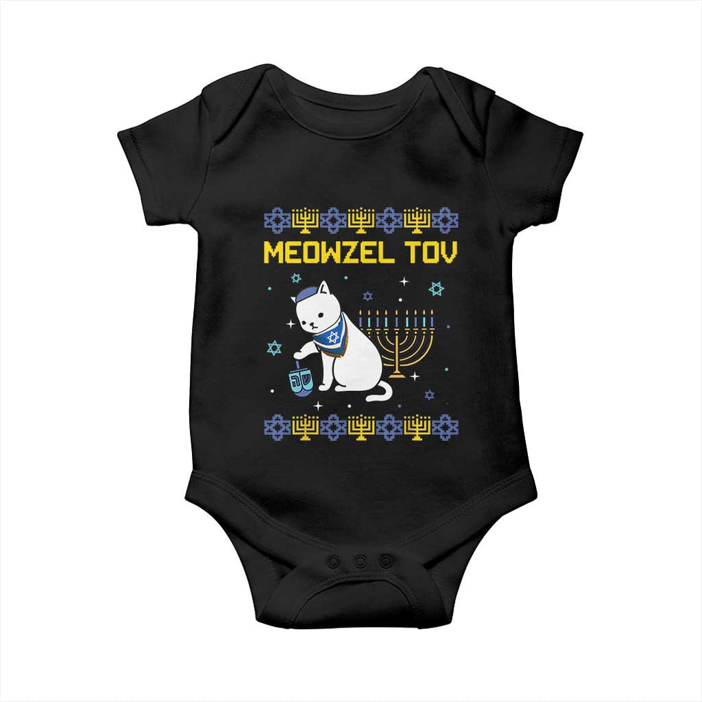 Happy Hanukkah Baby Onesie Menorah Meowzel Tov Ugly Hanukkah TS10 Black Print Your Wear