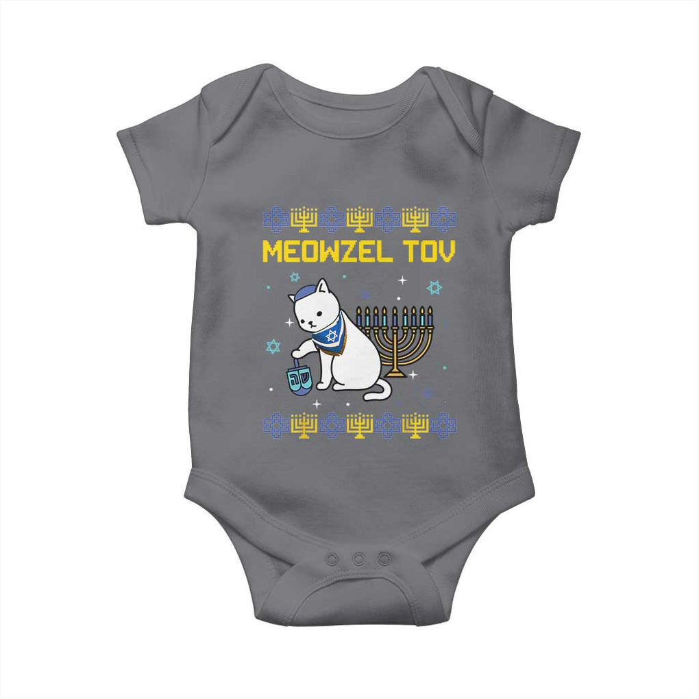 Happy Hanukkah Baby Onesie Menorah Meowzel Tov Ugly Hanukkah TS10 Charcoal Print Your Wear