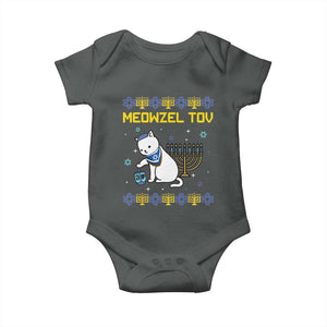 Happy Hanukkah Baby Onesie Menorah Meowzel Tov Ugly Hanukkah TS10 Dark Heather Print Your Wear