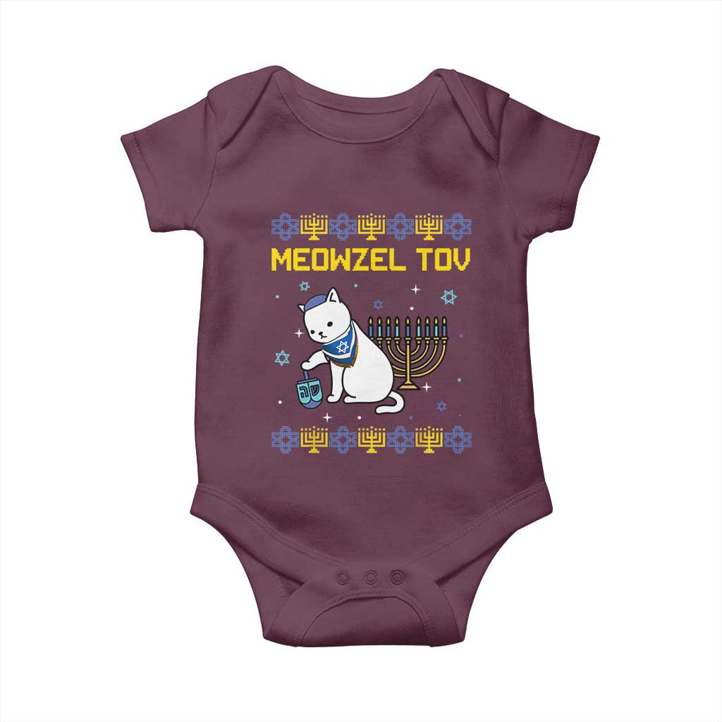 Happy Hanukkah Baby Onesie Menorah Meowzel Tov Ugly Hanukkah TS10 Maroon Print Your Wear