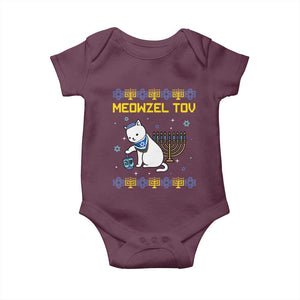Happy Hanukkah Baby Onesie Menorah Meowzel Tov Ugly Hanukkah TS10 Maroon Print Your Wear