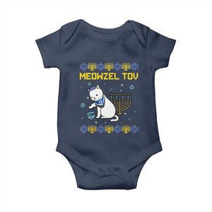 Happy Hanukkah Baby Onesie Menorah Meowzel Tov Ugly Hanukkah TS10 Navy Print Your Wear