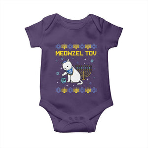Happy Hanukkah Baby Onesie Menorah Meowzel Tov Ugly Hanukkah TS10 Purple Print Your Wear