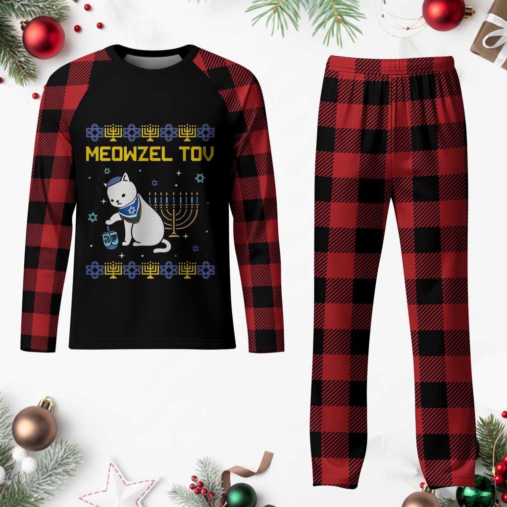 Happy Hanukkah Plaid Pajama Set Menorah Meowzel Tov Ugly Hanukkah TS10 Buffalo Plaid Print Your Wear