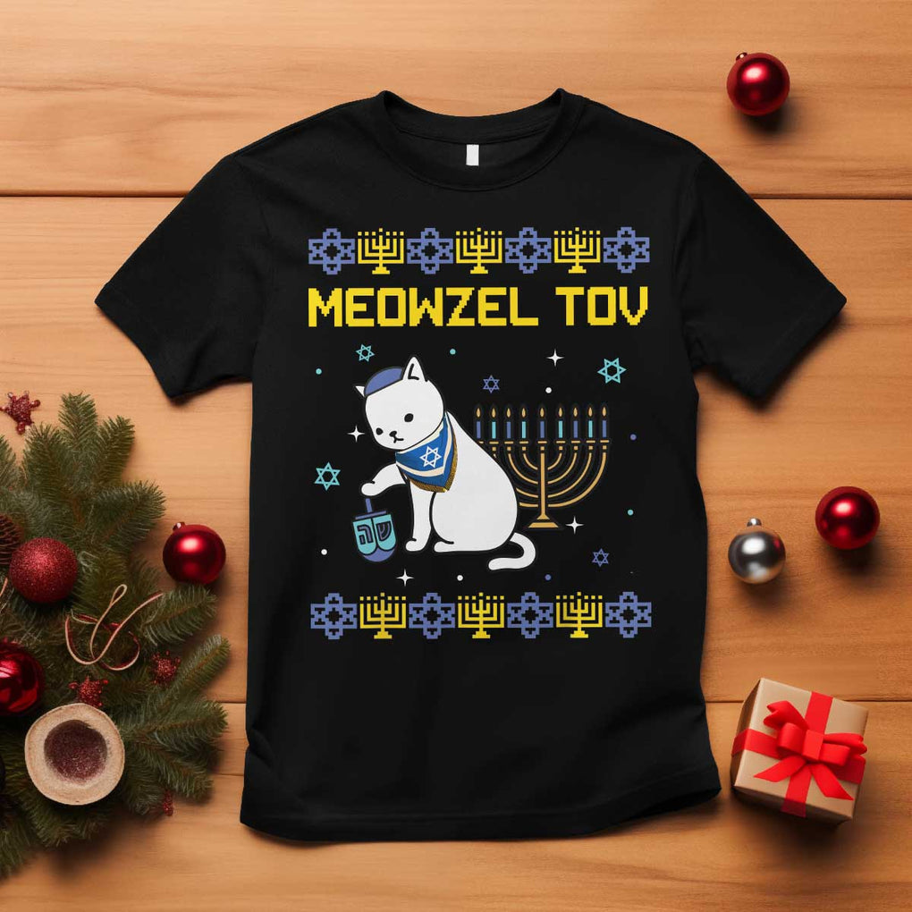 Happy Hanukkah T Shirt Menorah Meowzel Tov Ugly Hanukkah TS10 Black Print Your Wear