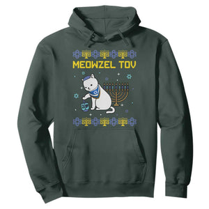Happy Hanukkah Hoodie Menorah Meowzel Tov Ugly Hanukkah TS10 Dark Forest Green Print Your Wear