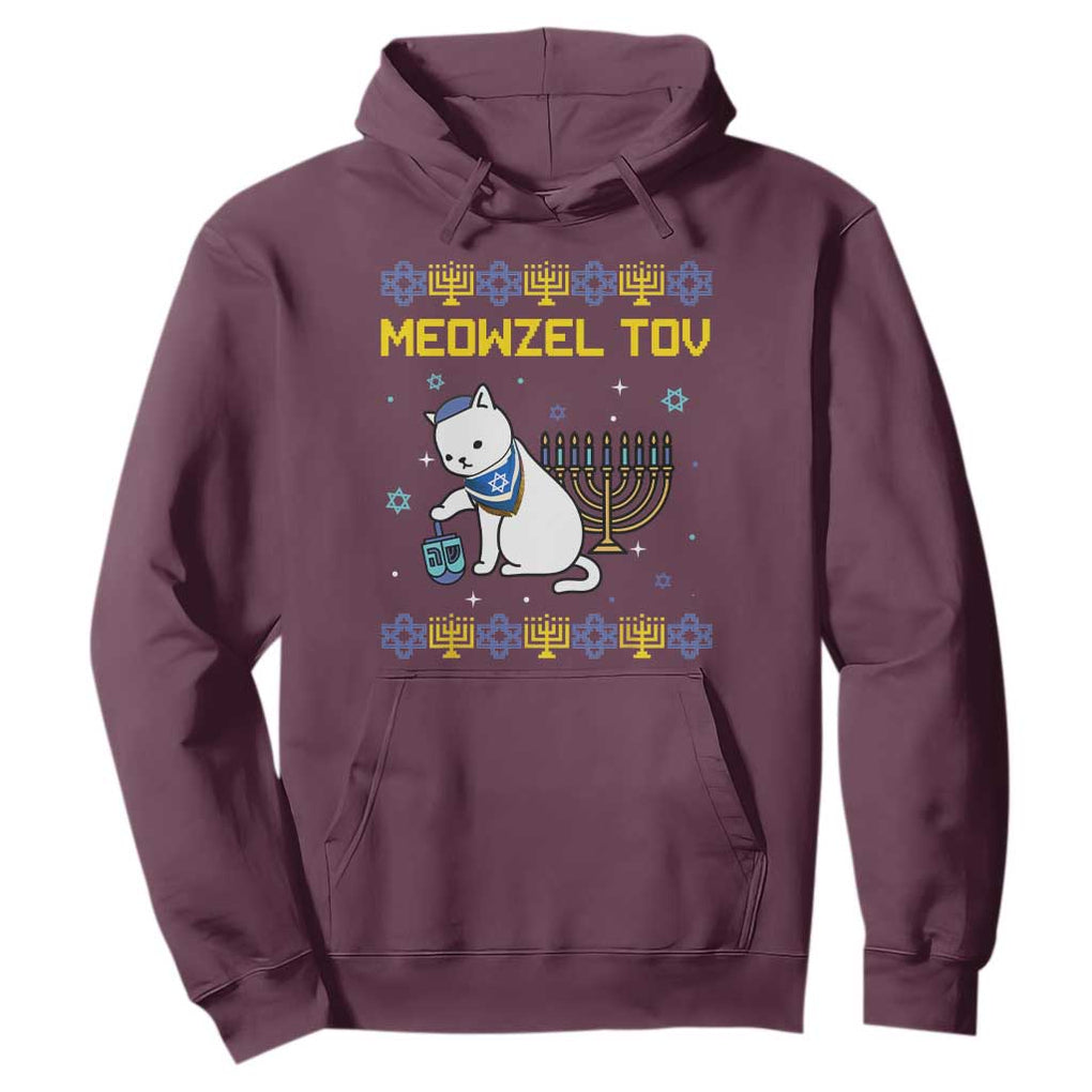 Happy Hanukkah Hoodie Menorah Meowzel Tov Ugly Hanukkah TS10 Maroon Print Your Wear