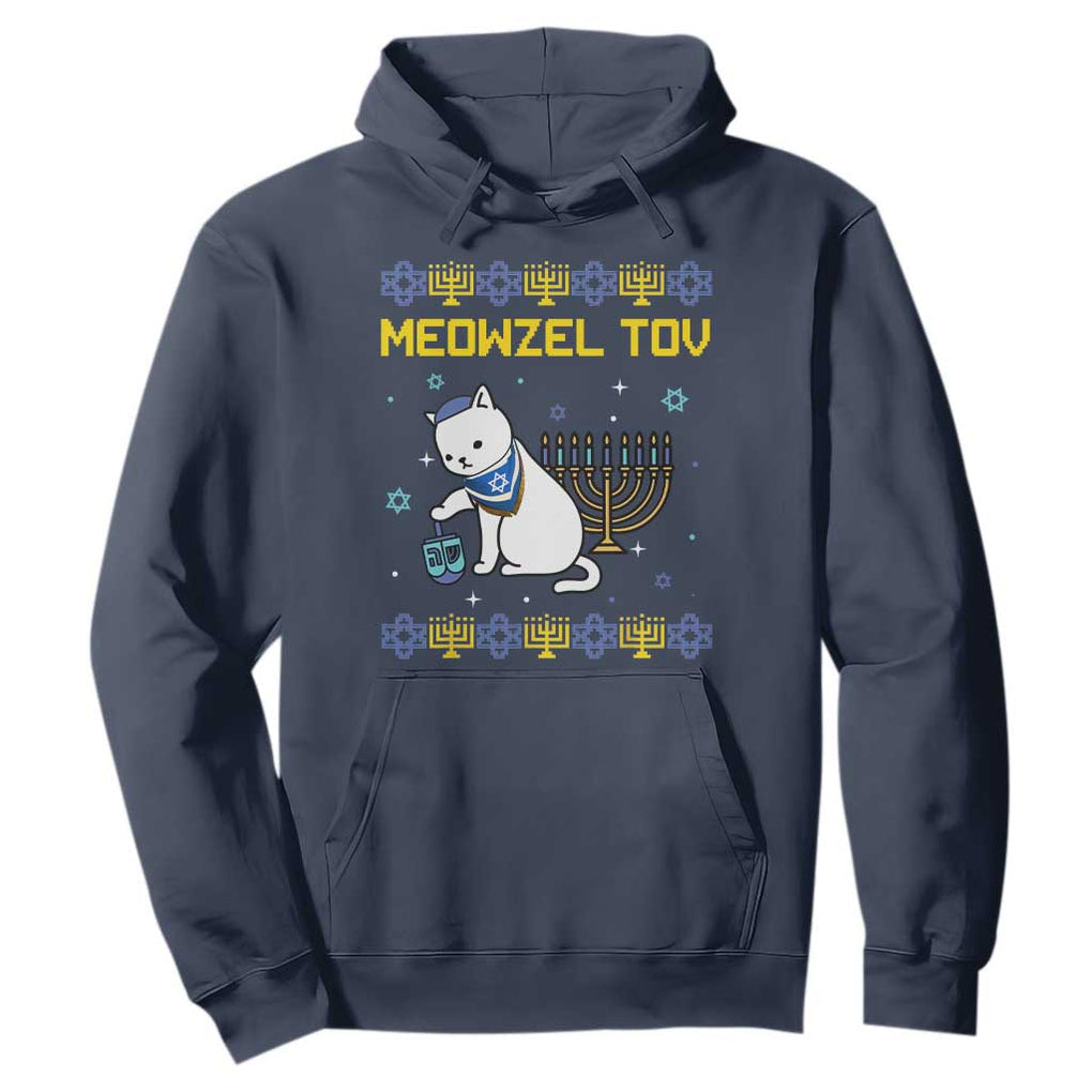 Happy Hanukkah Hoodie Menorah Meowzel Tov Ugly Hanukkah TS10 Navy Print Your Wear