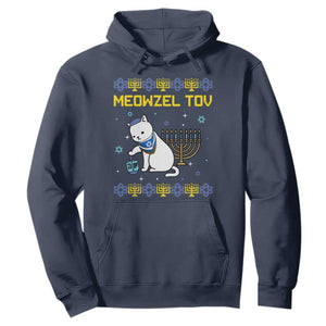 Happy Hanukkah Hoodie Menorah Meowzel Tov Ugly Hanukkah TS10 Navy Print Your Wear