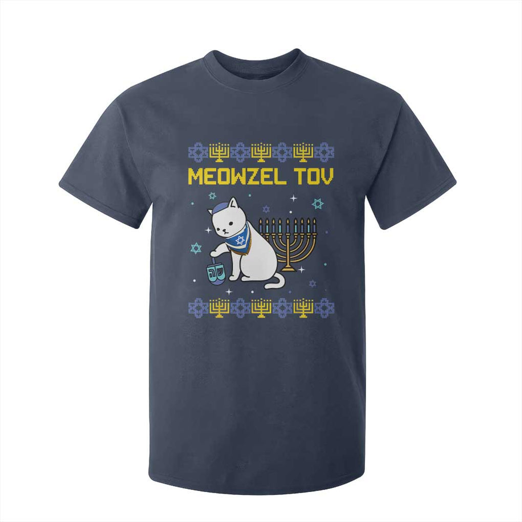 Happy Hanukkah T Shirt For Kid Menorah Meowzel Tov Ugly Hanukkah TS10 Navy Print Your Wear