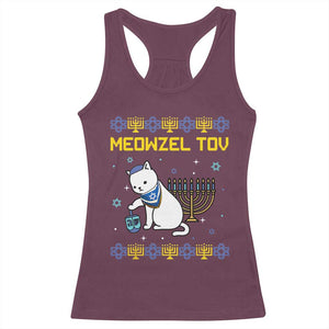 Happy Hanukkah Racerback Tank Top Menorah Meowzel Tov Ugly Hanukkah TS10 Maroon Print Your Wear