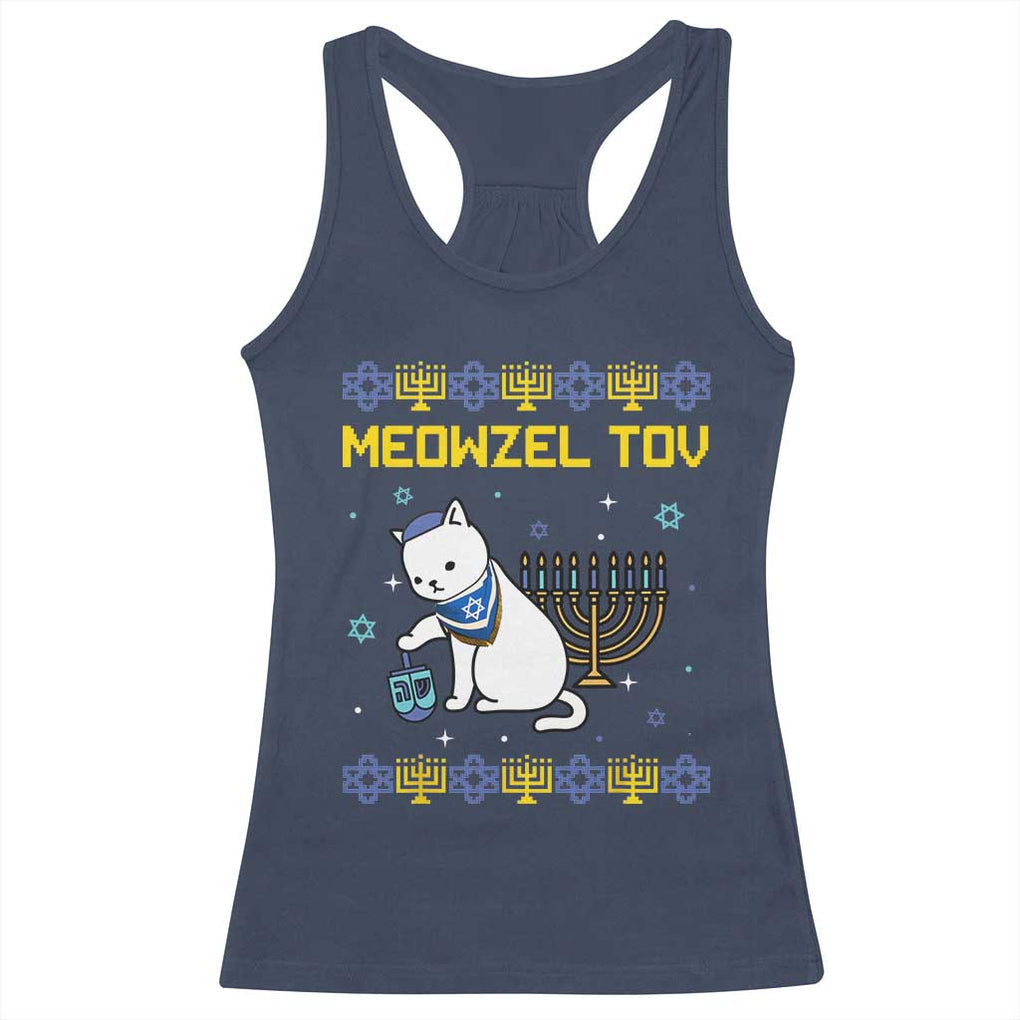 Happy Hanukkah Racerback Tank Top Menorah Meowzel Tov Ugly Hanukkah TS10 Navy Print Your Wear