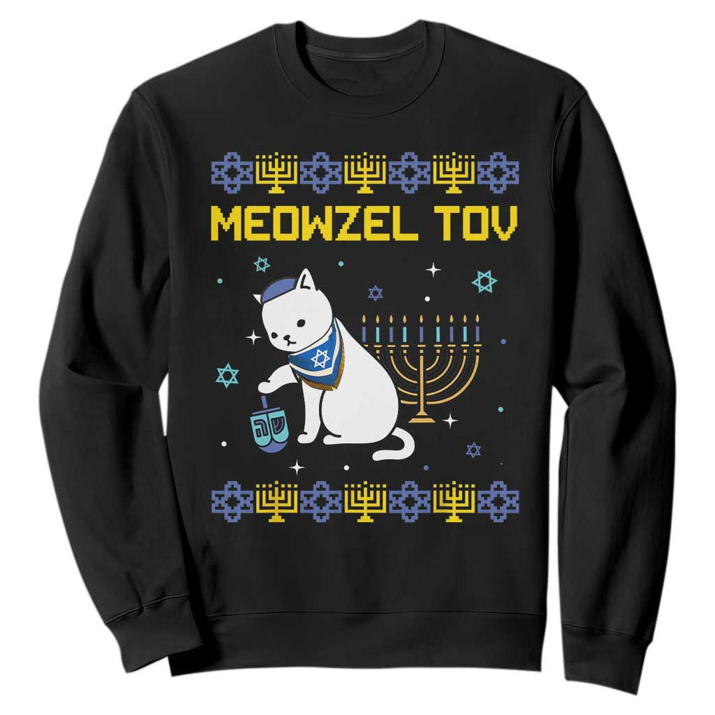 Happy Hanukkah Sweatshirt Menorah Meowzel Tov Ugly Hanukkah TS10 Black Print Your Wear