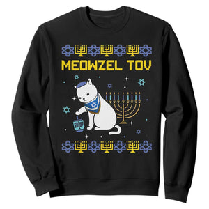 Happy Hanukkah Sweatshirt Menorah Meowzel Tov Ugly Hanukkah TS10 Black Print Your Wear