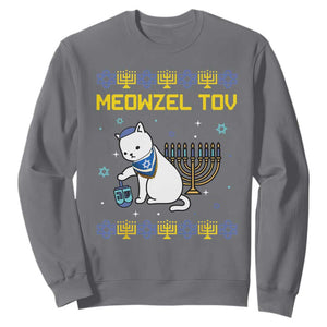 Happy Hanukkah Sweatshirt Menorah Meowzel Tov Ugly Hanukkah TS10 Charcoal Print Your Wear