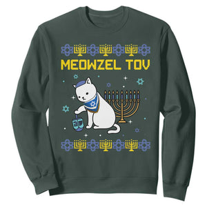 Happy Hanukkah Sweatshirt Menorah Meowzel Tov Ugly Hanukkah TS10 Dark Forest Green Print Your Wear