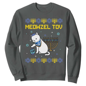 Happy Hanukkah Sweatshirt Menorah Meowzel Tov Ugly Hanukkah TS10 Dark Heather Print Your Wear
