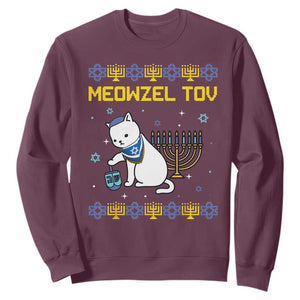 Happy Hanukkah Sweatshirt Menorah Meowzel Tov Ugly Hanukkah TS10 Maroon Print Your Wear