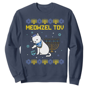 Happy Hanukkah Sweatshirt Menorah Meowzel Tov Ugly Hanukkah TS10 Navy Print Your Wear