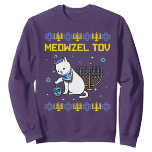 Happy Hanukkah Sweatshirt Menorah Meowzel Tov Ugly Hanukkah TS10 Purple Print Your Wear