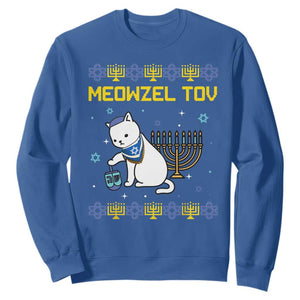 Happy Hanukkah Sweatshirt Menorah Meowzel Tov Ugly Hanukkah TS10 Royal Blue Print Your Wear